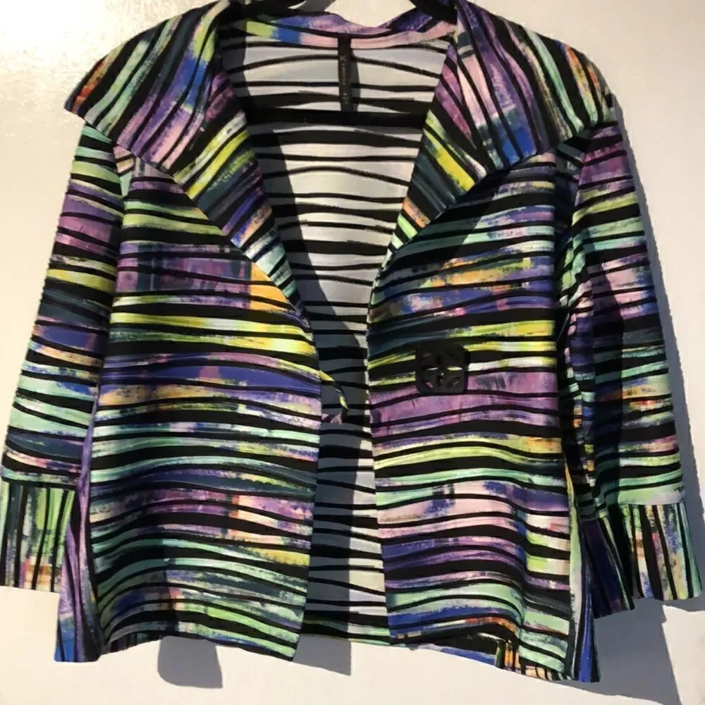 IC by Connie K womens blazer stripe black green pink size M - Picture 11 of 14